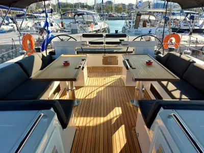 Deck of Promitheas, a Bavaria C57 sailboat at Athens, Greece