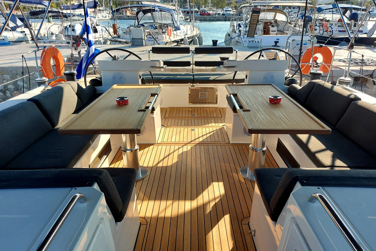 Deck of Promitheas, a Bavaria C57 sailboat at Athens, Greece