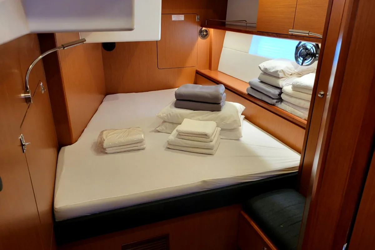 Cabin on Promitheas, a Bavaria C57 sailboat at Athens, Greece