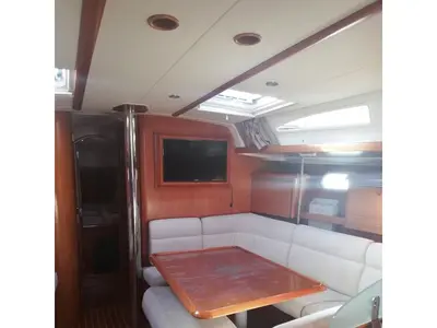 Salon of REN - TOTAL REFIT 2018, a Jeanneau Sun Odyssey 43 sailboat at Athens, Greece