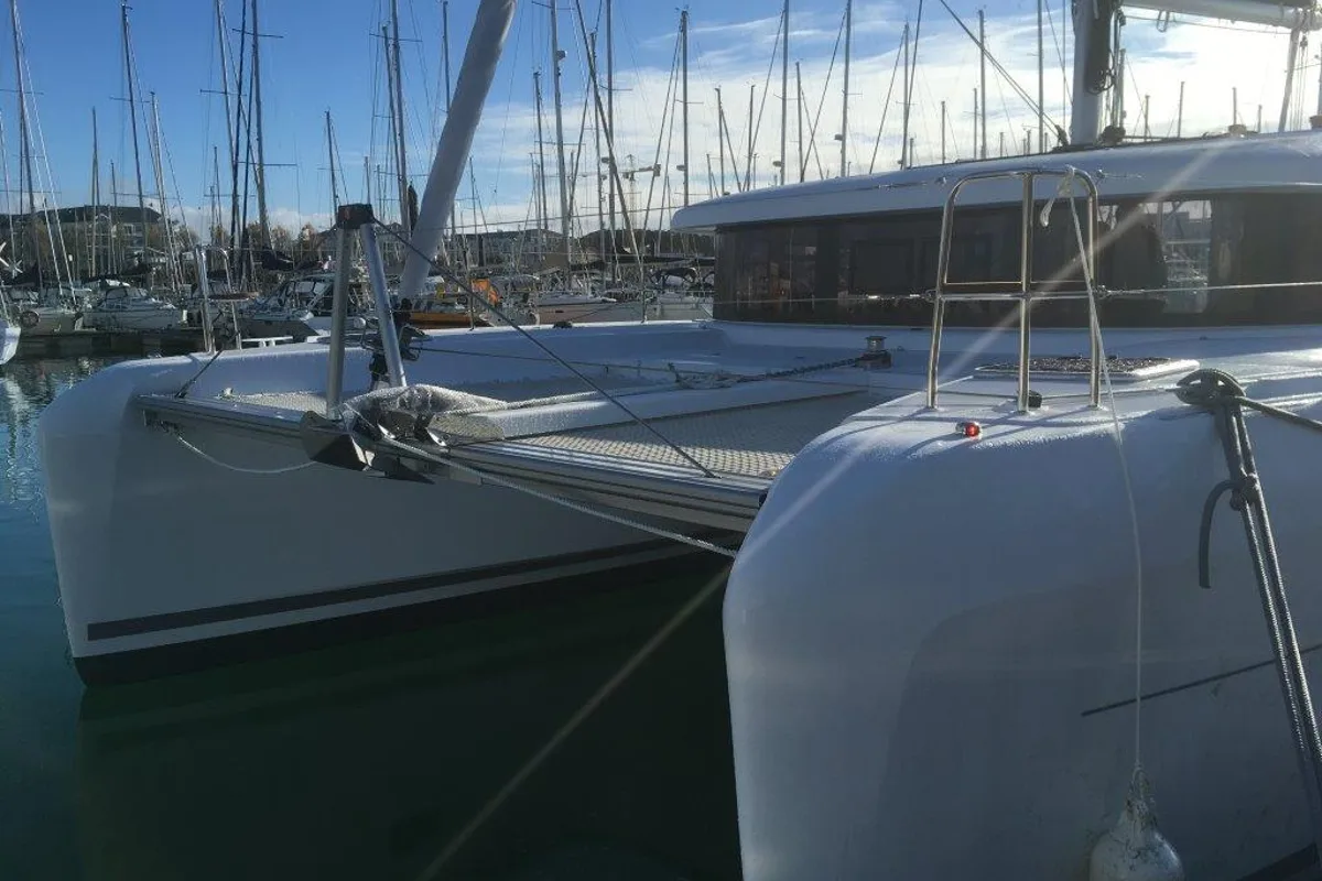 Exterior view of Tigra, a Lagoon 42 catamaran at Pointe-à-Pitre, France