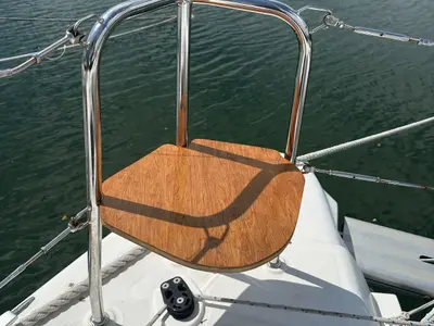 Deck of Tigra, a Lagoon 42 catamaran at Pointe-à-Pitre, France
