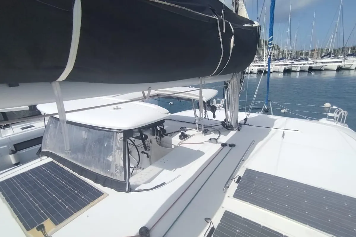 Deck of Tigra, a Lagoon 42 catamaran at Pointe-à-Pitre, France