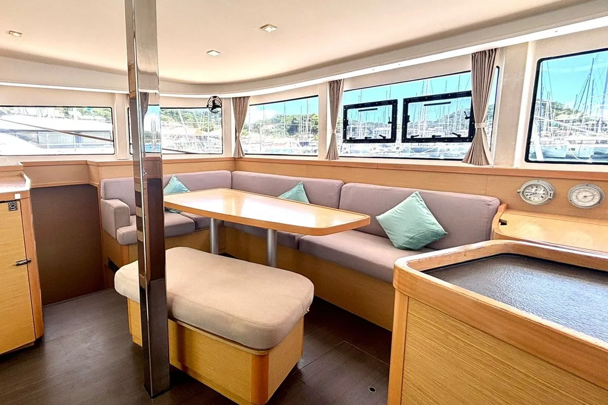 Salon of Tigra, a Lagoon 42 catamaran at Pointe-à-Pitre, France
