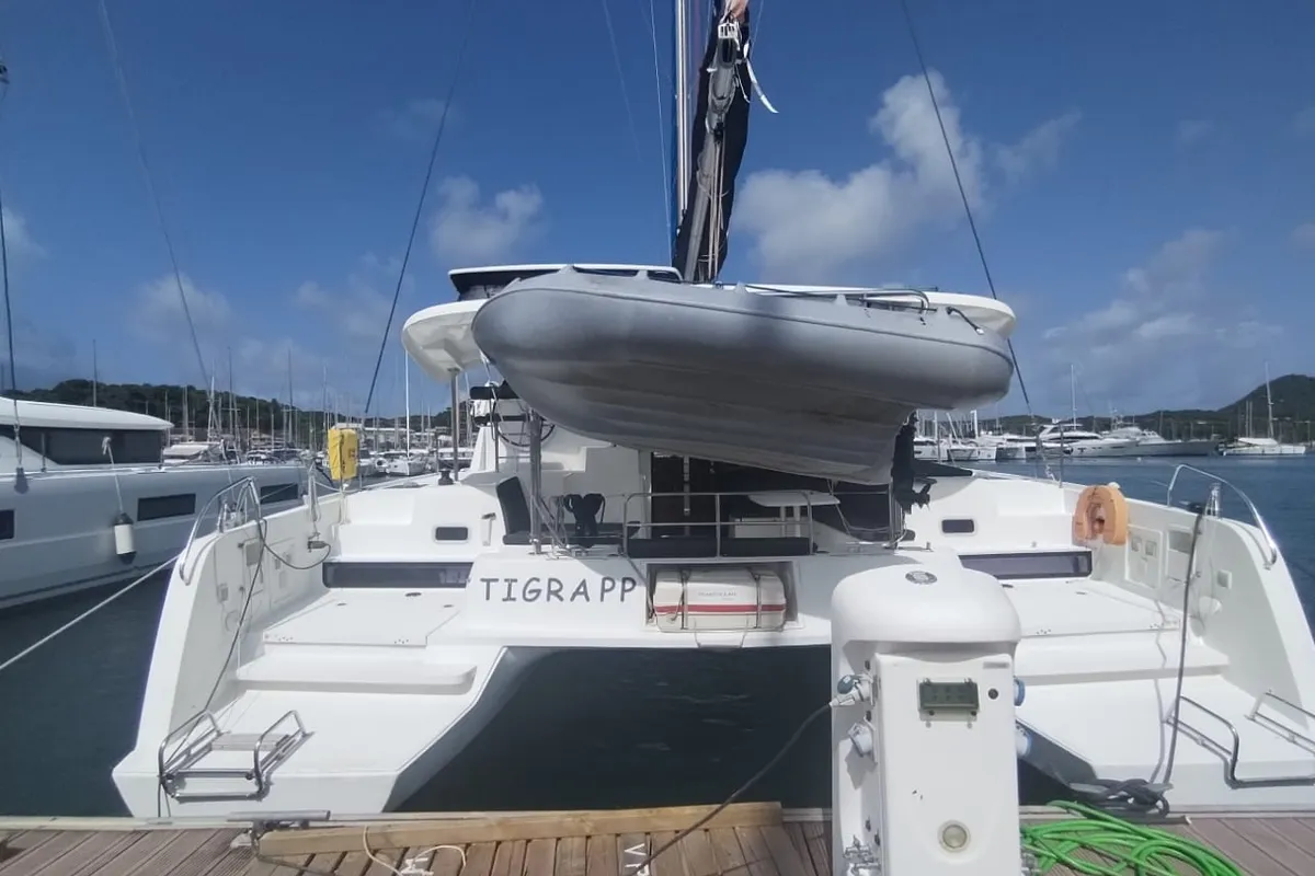 Exterior view of Tigra, a Lagoon 42 catamaran at Pointe-à-Pitre, France