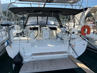 Cockpit of MariMar, a Beneteau Oceanis 46.1 sailboat at Municipal Unit of Lefkada, Greece