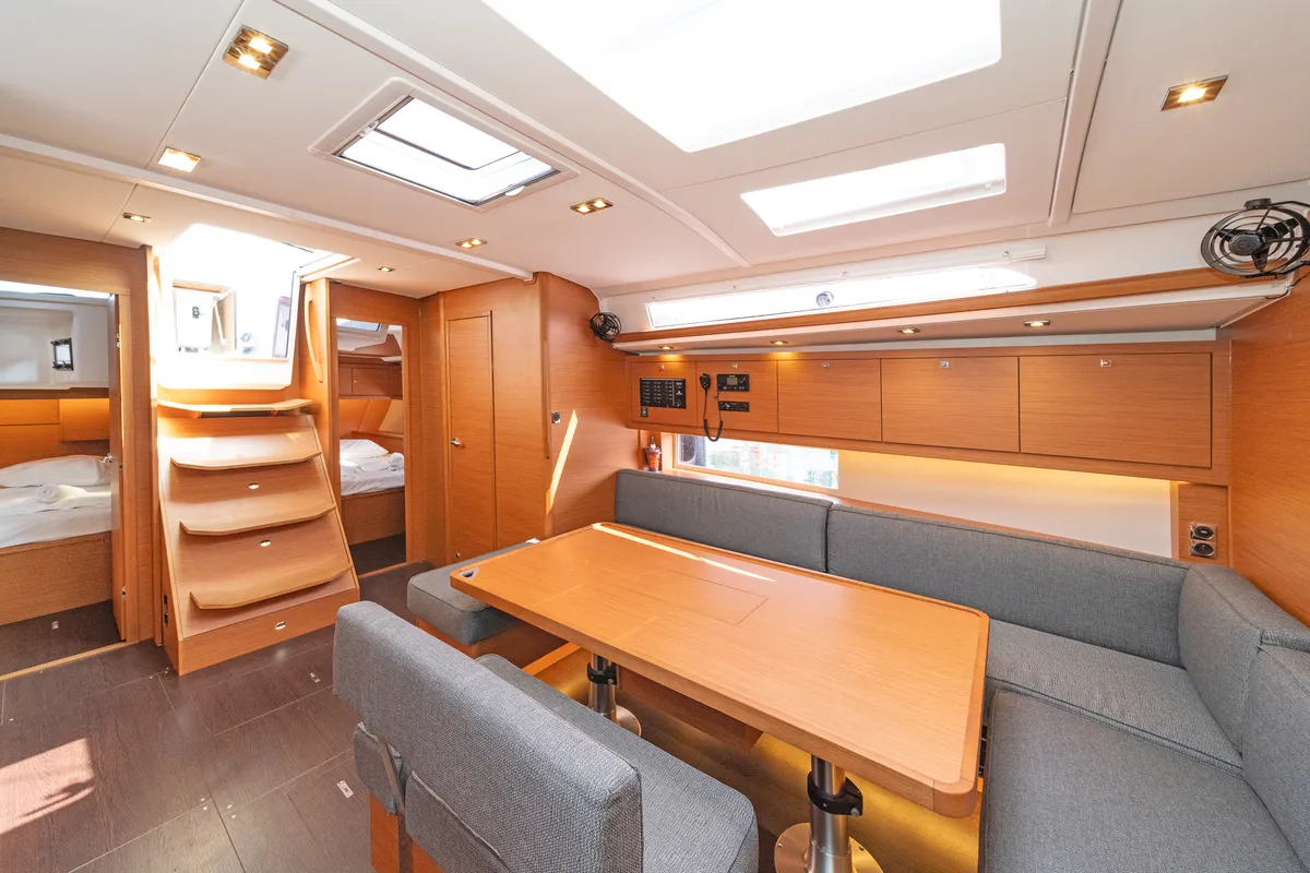 Salon of Imagine, a Dufour 470 sailboat at Kos, Greece