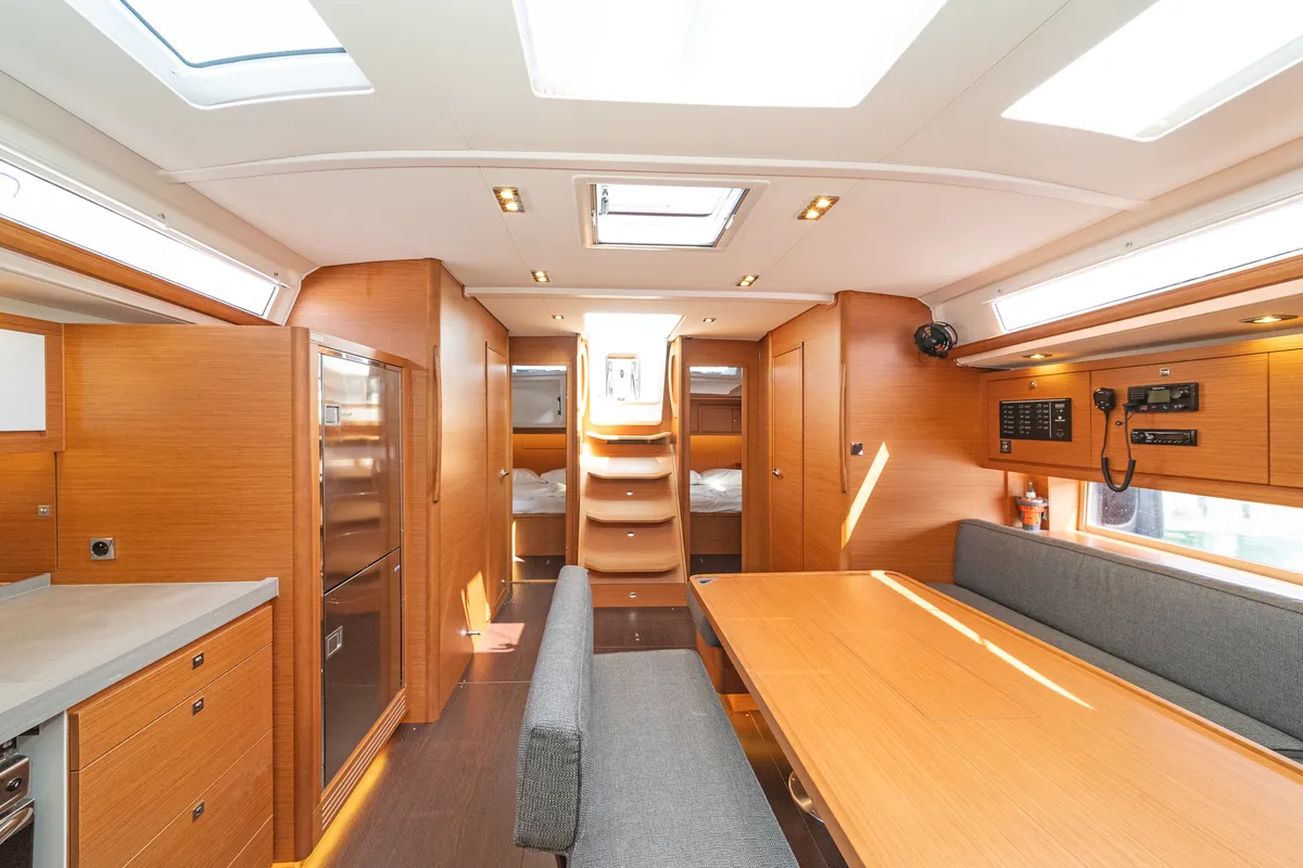 Salon of Imagine, a Dufour 470 sailboat at Kos, Greece