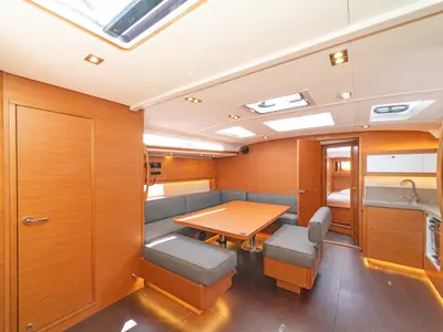 Salon of Imagine, a Dufour 470 sailboat at Kos, Greece