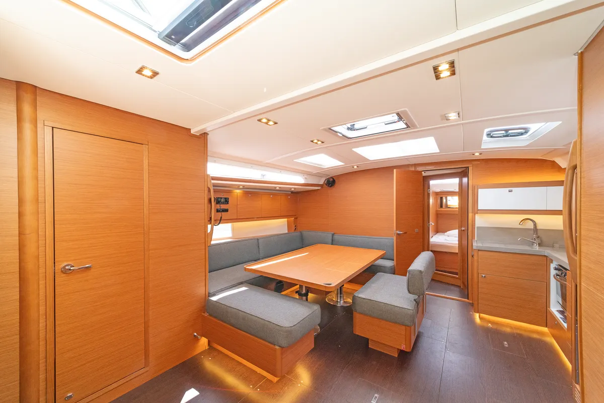 Salon of Imagine, a Dufour 470 sailboat at Kos, Greece