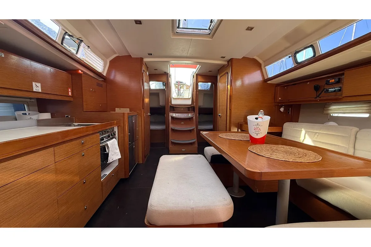 Salon of Rita, a Dufour 460 Grand Large sailboat at es Jonquet, Spain