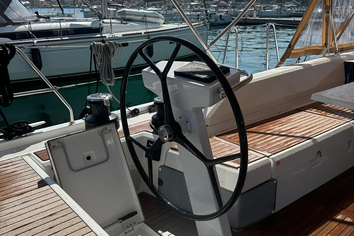 Cockpit of Dune, a Beneteau Oceanis 51.1 sailboat at Općina Rogoznica, Croatia