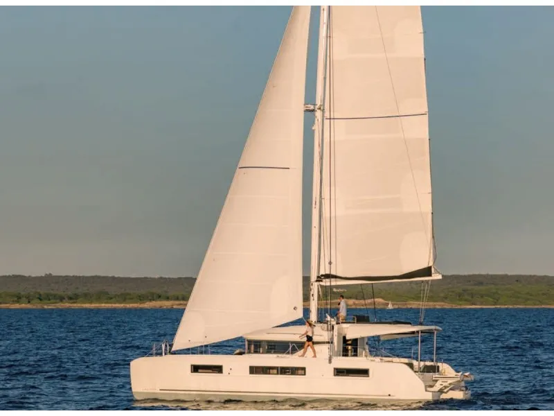 Exterior view of Cabin O05 (LB), a Lagoon 50 catamaran at Roche Caiman, Seychelles