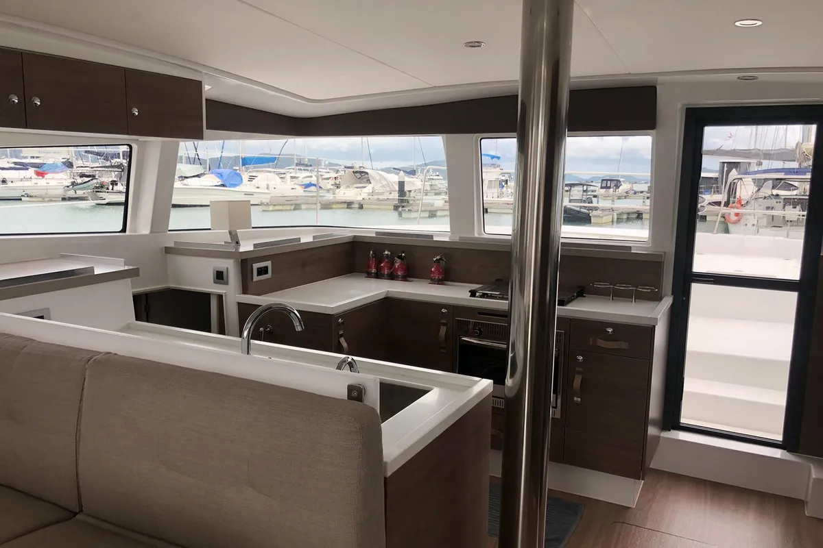 Galley of Joyous, a Bali 4.2 catamaran at Mai Khao, Thailand