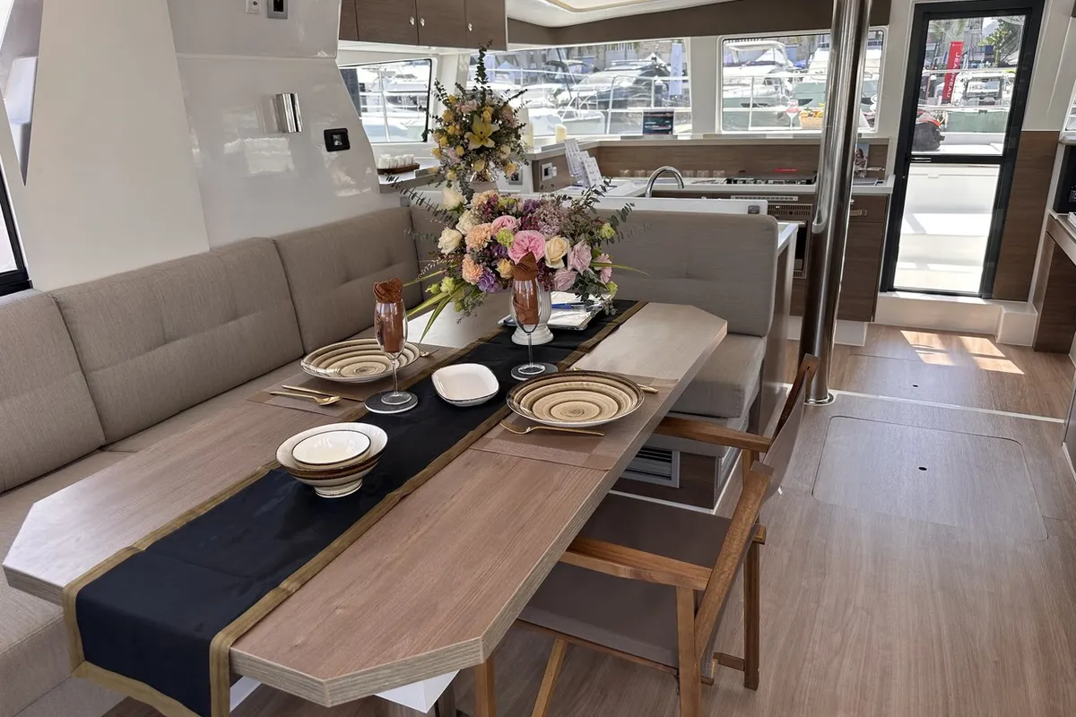 Salon of Joyous, a Bali 4.2 catamaran at Mai Khao, Thailand