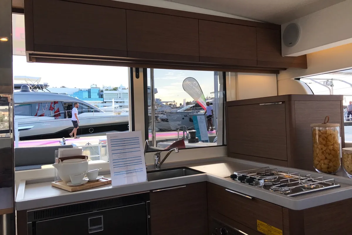 Galley of Saudade, a Lagoon 40 catamaran at Olbia, Italy