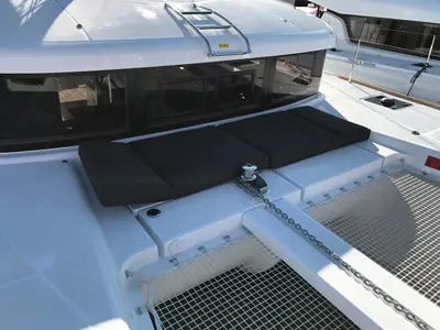 Deck of Saudade, a Lagoon 40 catamaran at Olbia, Italy