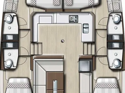 Floor plan of Silvia B, a Bali Catspace catamaran at Marsala, Italy