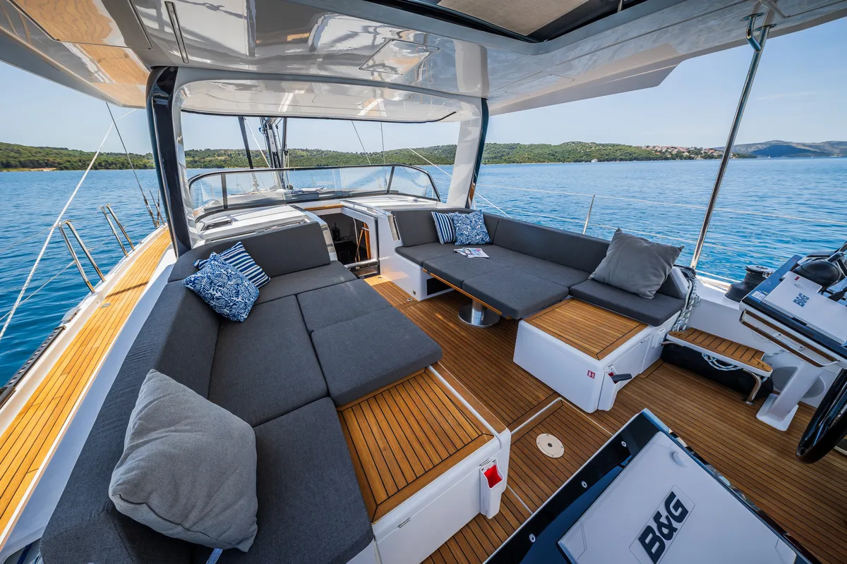 Deck of Darling Ow, a Hanse 510 sailboat at Seget Donji, Croatia