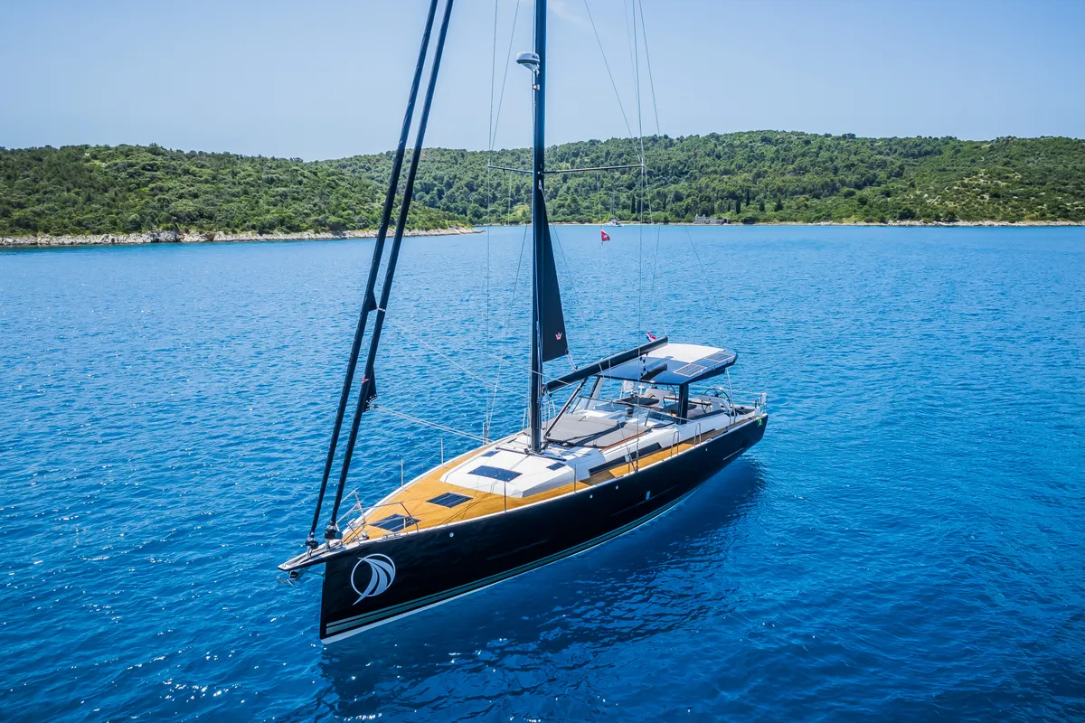 Exterior view of Darling Ow, a Hanse 510 sailboat at Seget Donji, Croatia