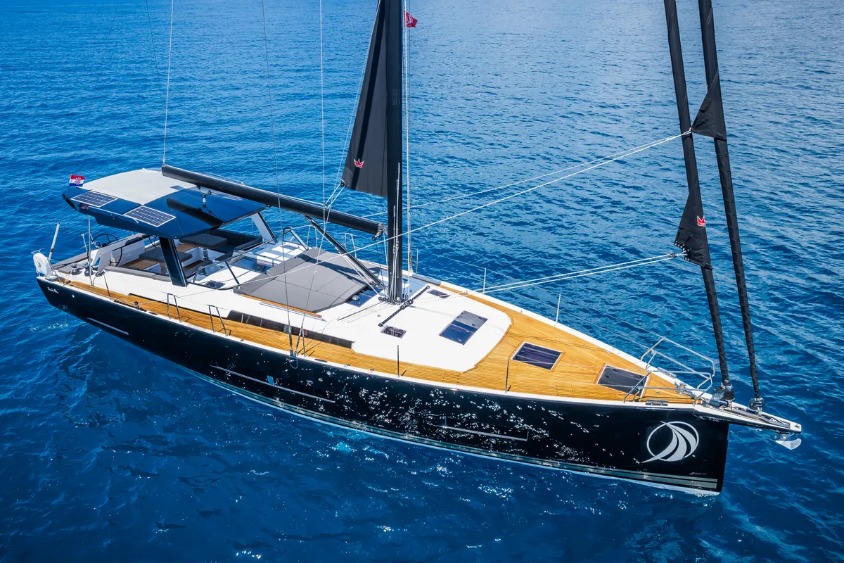 Exterior view of Darling Ow, a Hanse 510 sailboat at Seget Donji, Croatia