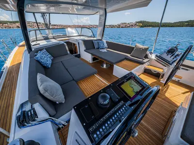 Cockpit of Darling Ow, a Hanse 510 sailboat at Seget Donji, Croatia