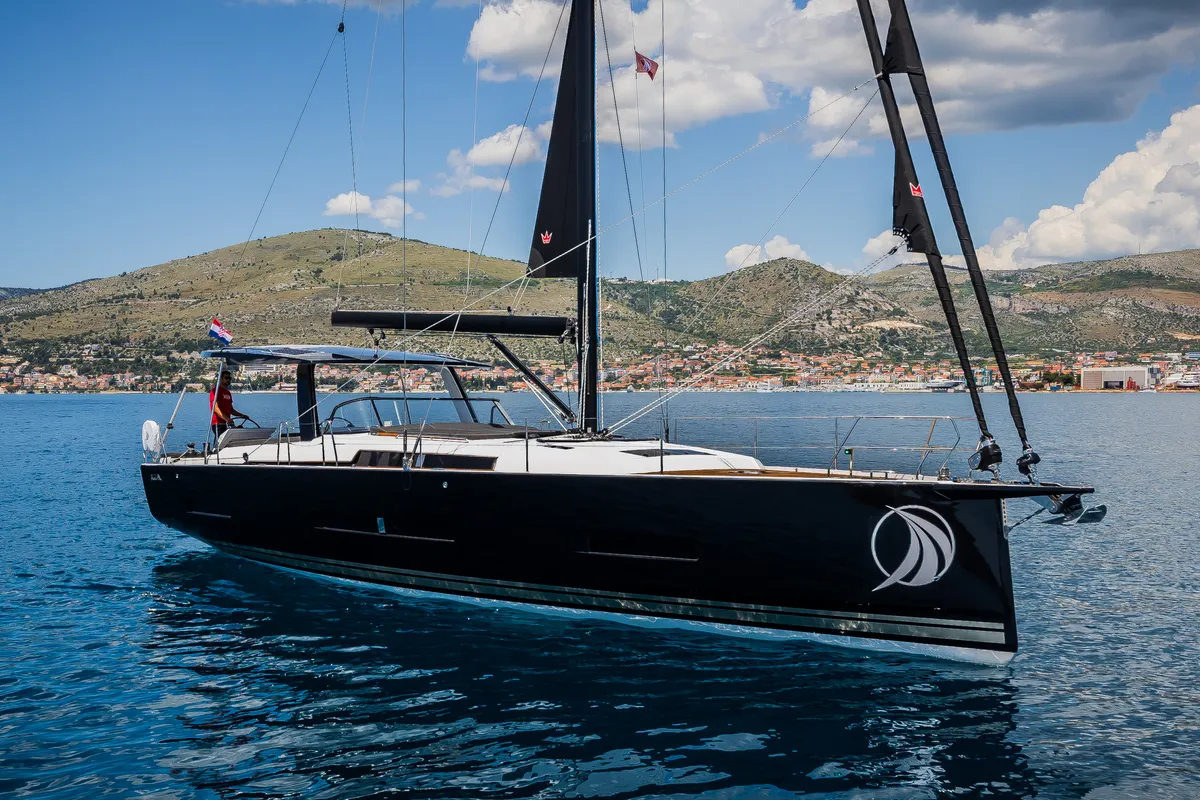Exterior view of Darling Ow, a Hanse 510 sailboat at Seget Donji, Croatia