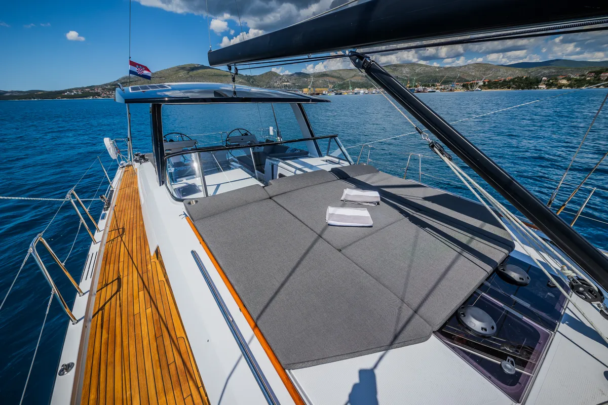 Deck of Darling Ow, a Hanse 510 sailboat at Seget Donji, Croatia
