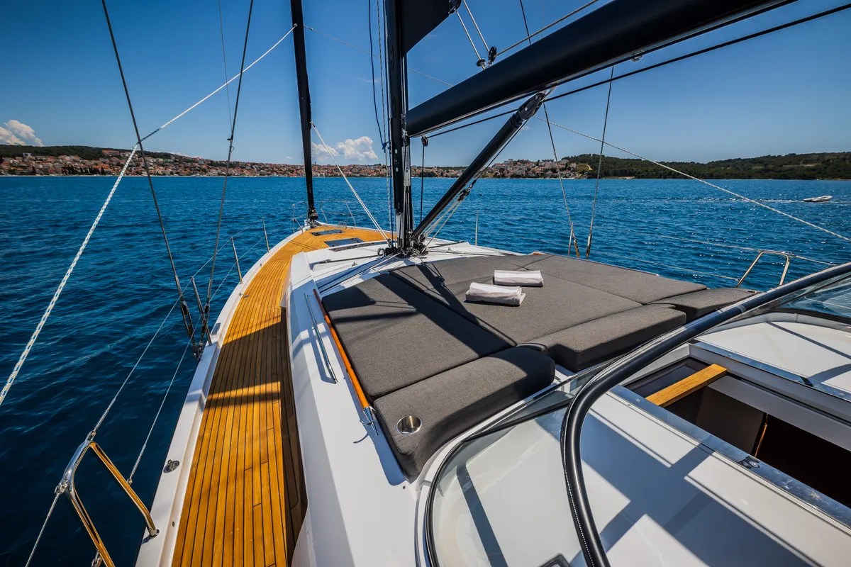 Deck of Darling Ow, a Hanse 510 sailboat at Seget Donji, Croatia