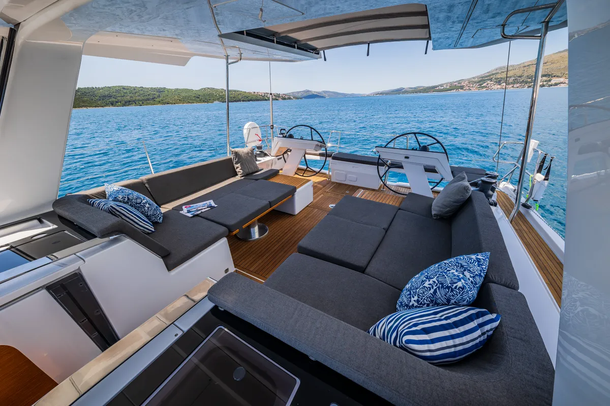 Deck of Darling Ow, a Hanse 510 sailboat at Seget Donji, Croatia
