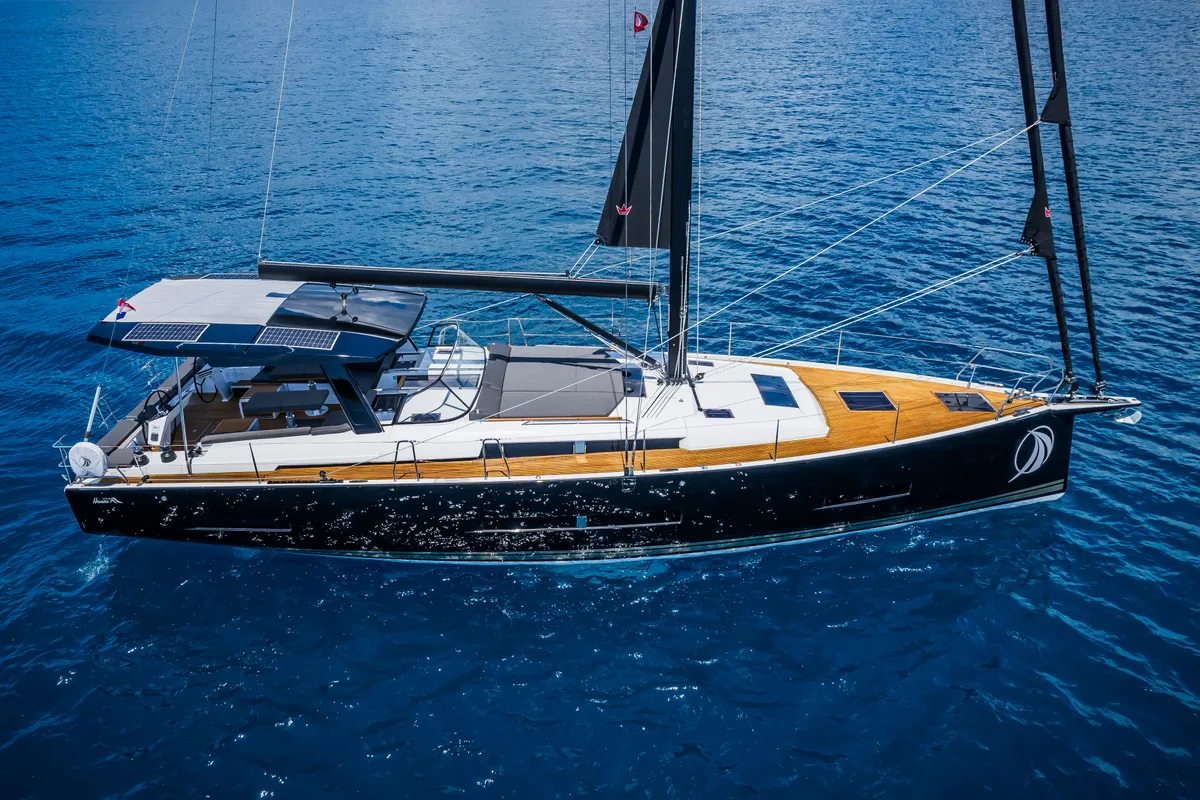 Exterior view of Darling Ow, a Hanse 510 sailboat at Seget Donji, Croatia