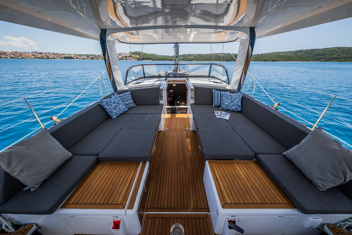 Deck of Darling Ow, a Hanse 510 sailboat at Seget Donji, Croatia