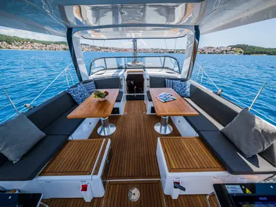 Deck of Darling Ow, a Hanse 510 sailboat at Seget Donji, Croatia