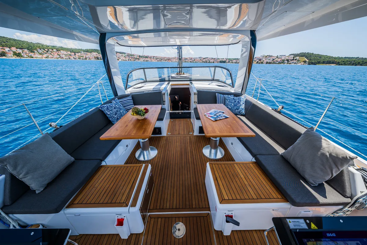 Deck of Darling Ow, a Hanse 510 sailboat at Seget Donji, Croatia