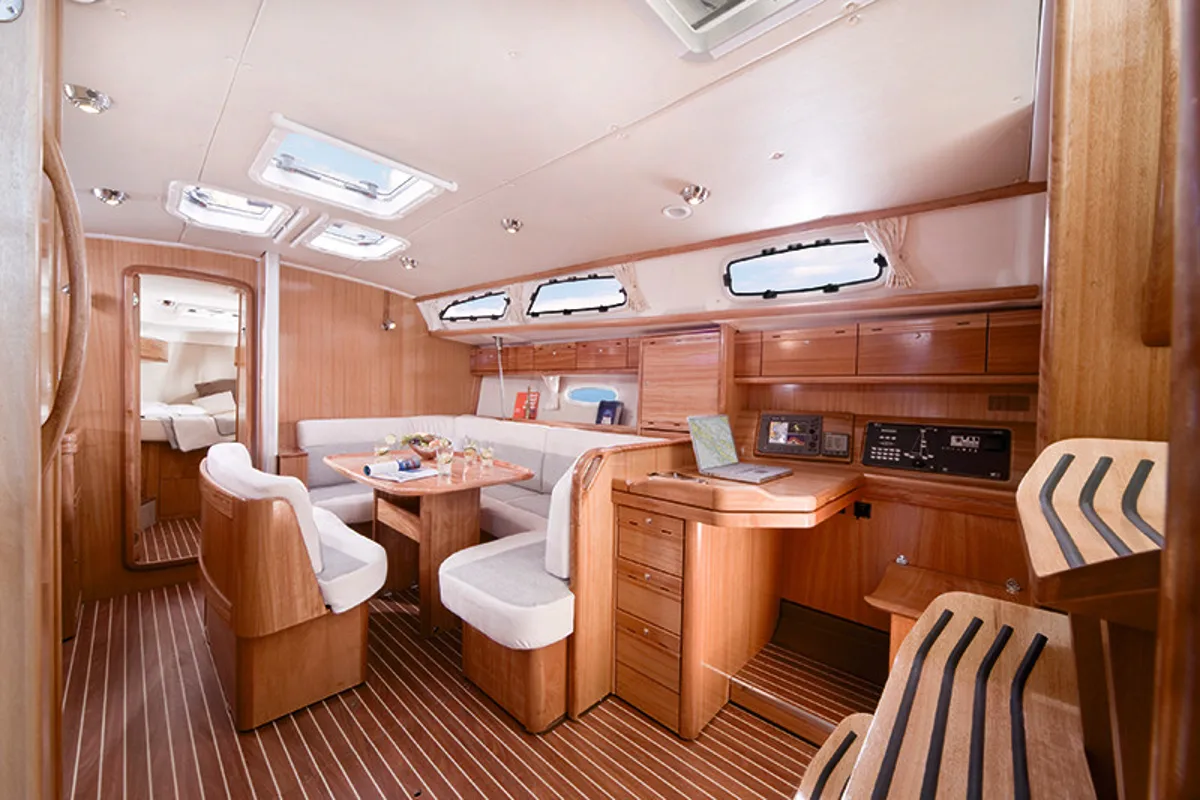Salon of Ariadni, a Bavaria 40 Cruiser sailboat at Preveza, Greece