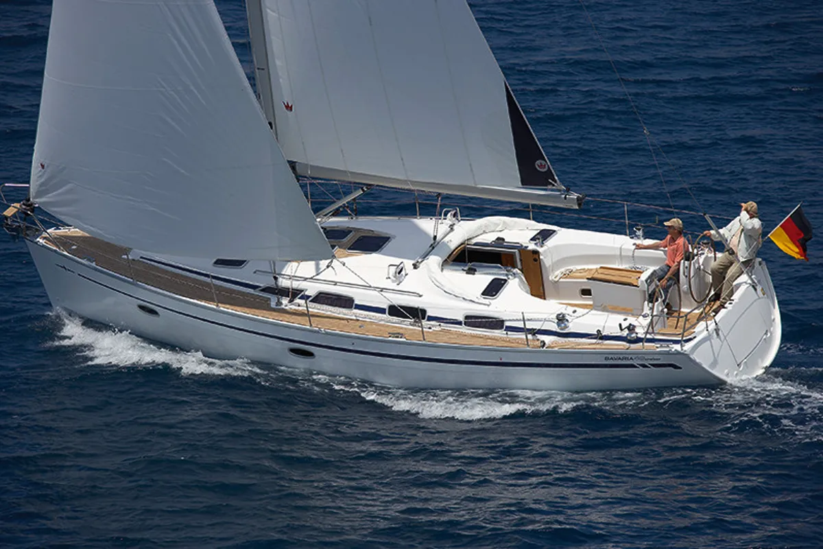 Exterior view of Ariadni, a Bavaria 40 Cruiser sailboat at Preveza, Greece