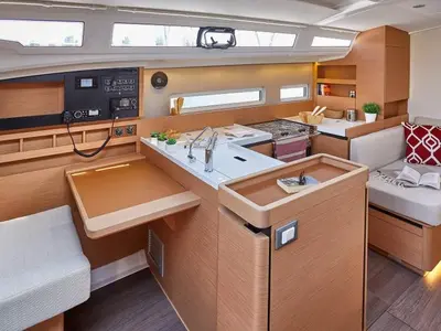 Galley of Elcano, a Jeanneau Sun Odyssey 410 sailboat at Municipal Unit of Lefkada, Greece