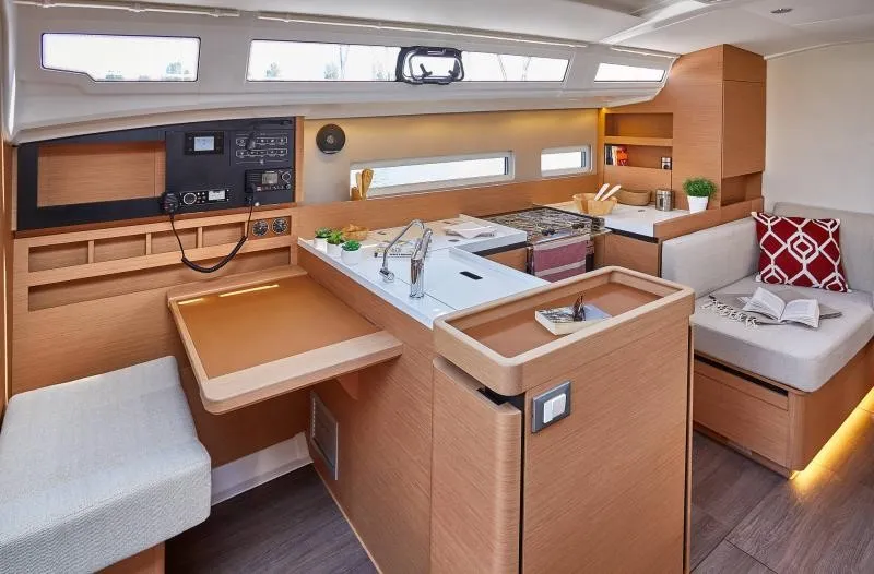 Galley of Elcano, a Jeanneau Sun Odyssey 410 sailboat at Municipal Unit of Lefkada, Greece