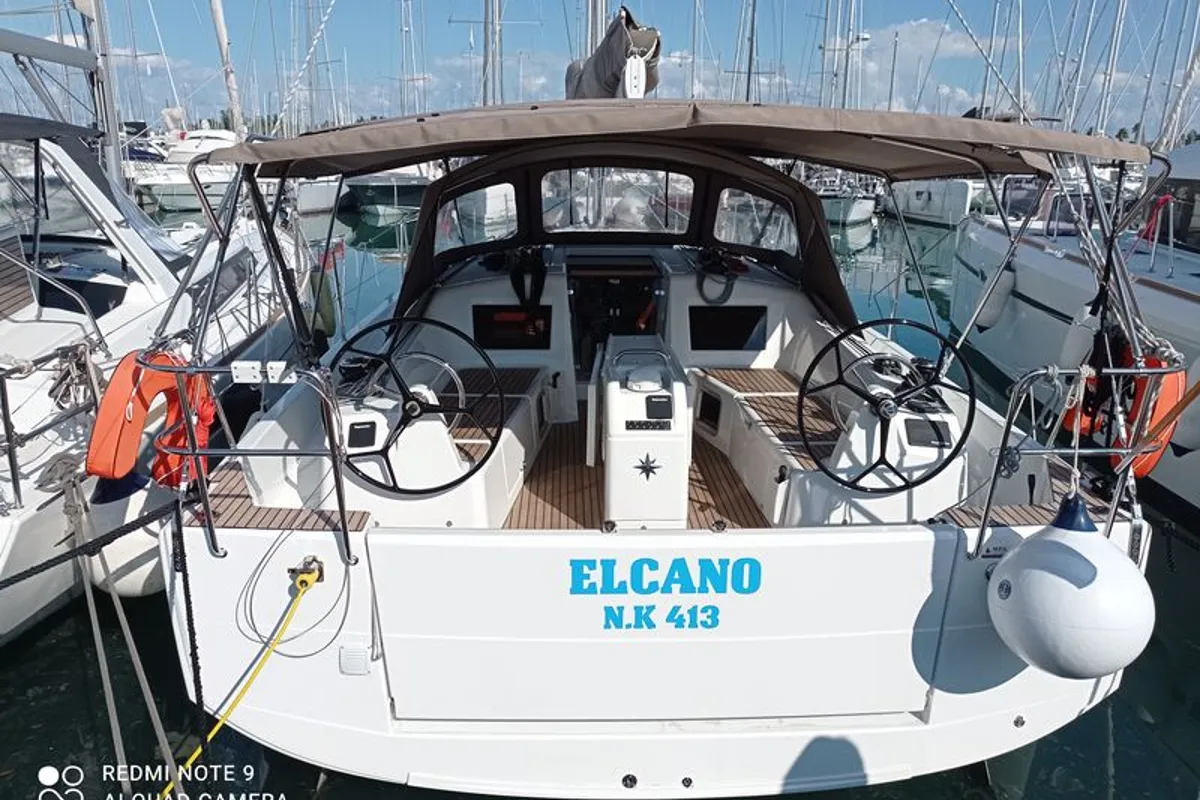 Cockpit of Elcano, a Jeanneau Sun Odyssey 410 sailboat at Municipal Unit of Lefkada, Greece