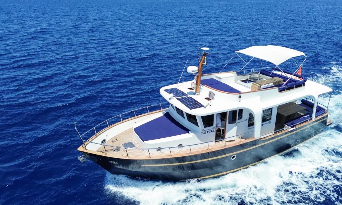 Exterior view of Sevill, a Gulet Custom built 183 motor yacht at Bodrum, Turkey