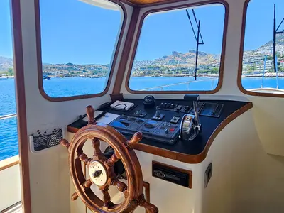 Cockpit of Sevill, a Gulet Custom built 183 motor yacht at Bodrum, Turkey