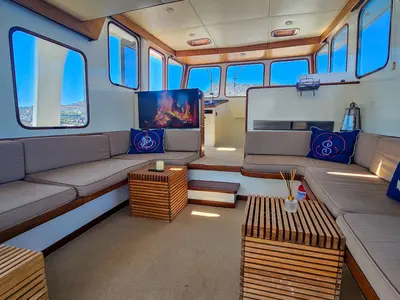 Salon of Sevill, a Gulet Custom built 183 motor yacht at Bodrum, Turkey