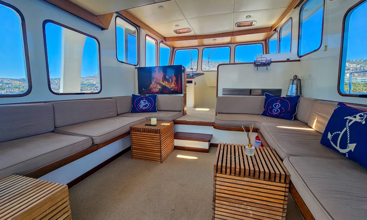 Salon of Sevill, a Gulet Custom built 183 motor yacht at Bodrum, Turkey
