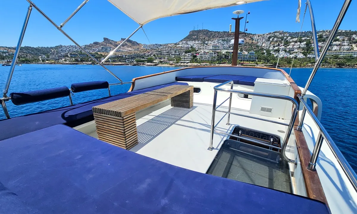 Deck of Sevill, a Gulet Custom built 183 motor yacht at Bodrum, Turkey