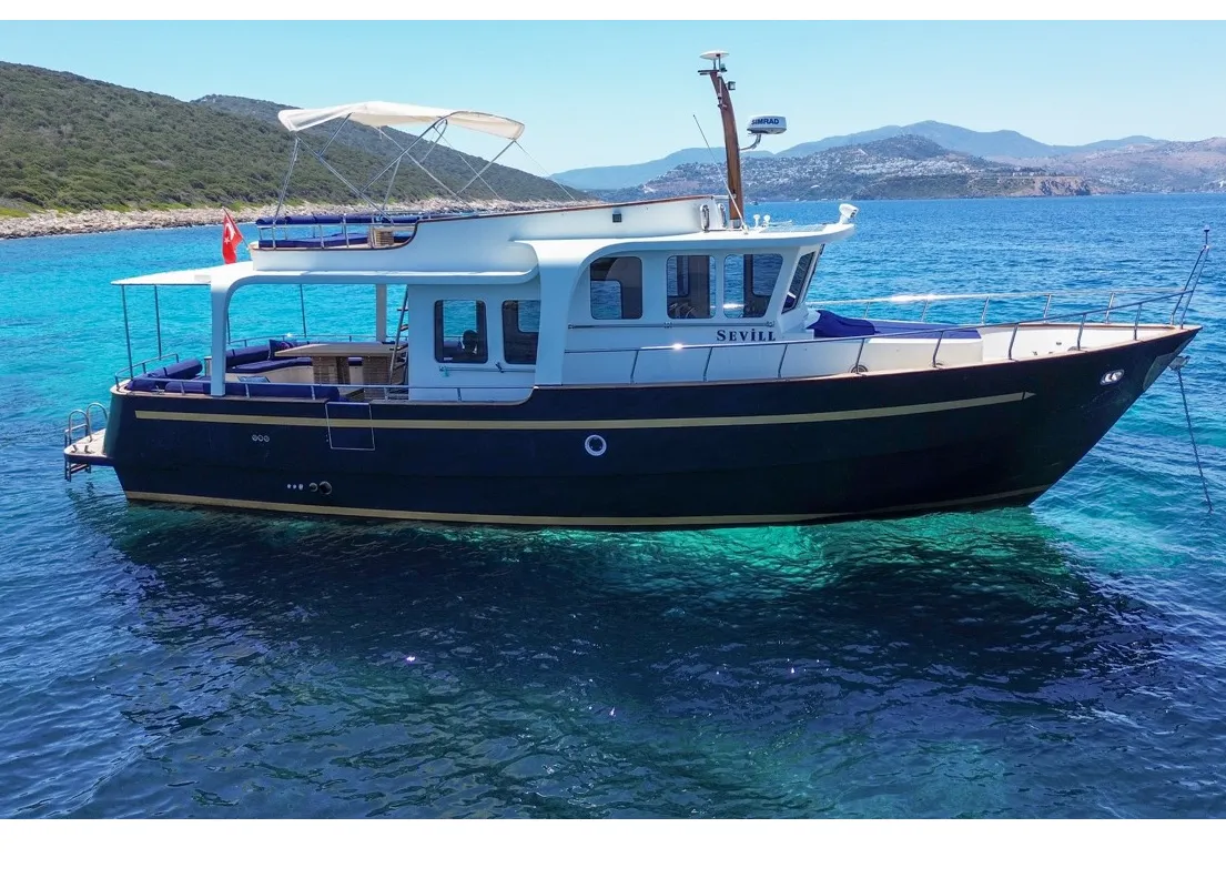 Exterior view of Sevill, a Gulet Custom built 183 motor yacht at Bodrum, Turkey