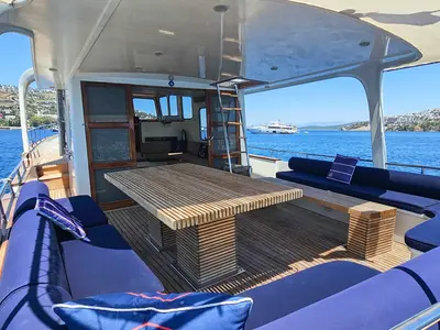 Deck of Sevill, a Gulet Custom built 183 motor yacht at Bodrum, Turkey