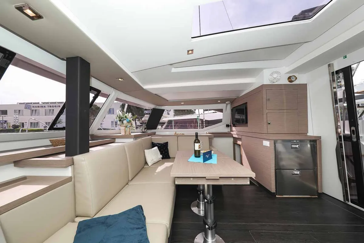 Salon of Ariel, a Fountaine Pajot Astrea 42 catamaran at Grad Trogir, Croatia