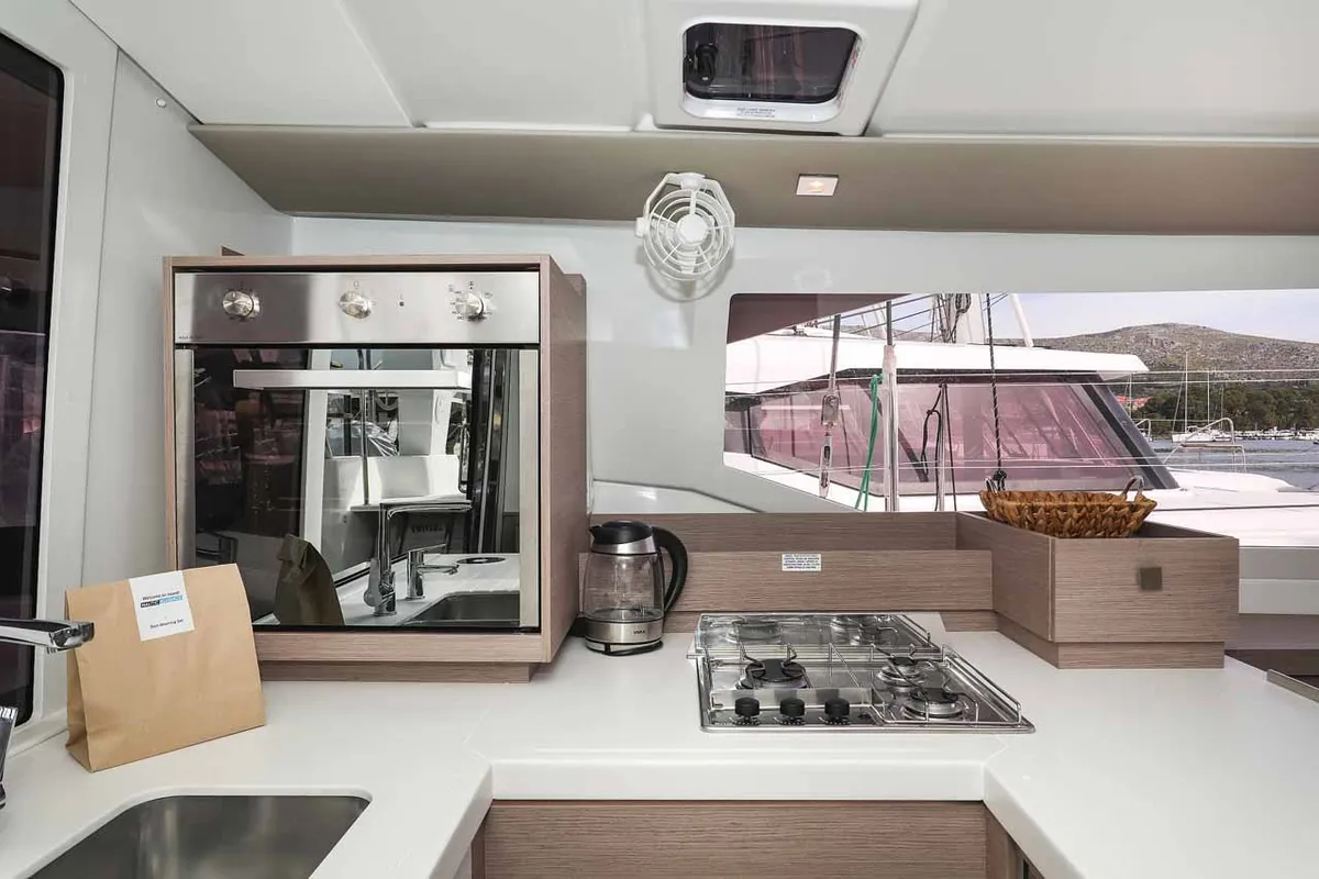 Galley of Ariel, a Fountaine Pajot Astrea 42 catamaran at Grad Trogir, Croatia