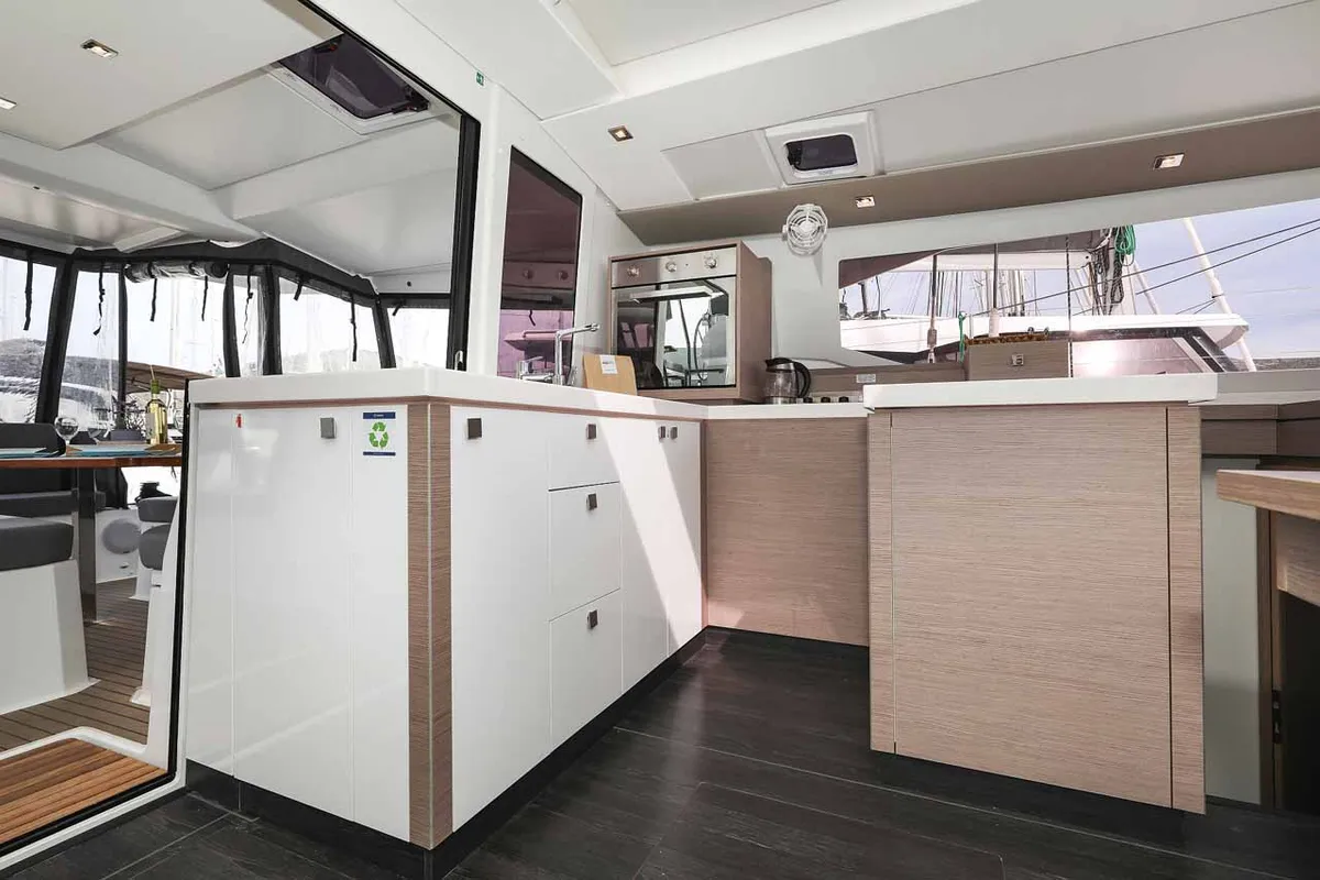 Galley of Ariel, a Fountaine Pajot Astrea 42 catamaran at Grad Trogir, Croatia