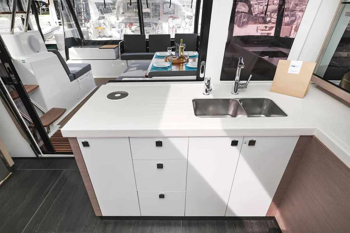 Galley of Ariel, a Fountaine Pajot Astrea 42 catamaran at Grad Trogir, Croatia